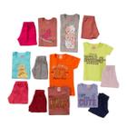 Kit Sortido 10 Peças de Roupas Infantil Menina 5 Camisetas + 5 Bermudas - Conjuntos Feminino Verao