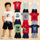 Kit Sortido 10 Peças de Roupas Infantil Menino Kit 5 Conjuntos Infantil (5 Camiseta + 5 Shorts)