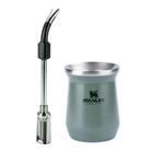 Kit stanley cuia térmica 236ml verde e bomba com mola ajustável em inox preto