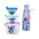 Kit Stitch Escolar Garrafa Água 530ml e Trio de Potes Disney