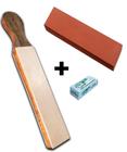 Kit Strop de couro + Pasta 145 g jacare + Pedra carborundum 400 Afiação de facas
