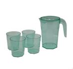 Kit Suco 1 Jarra de 1,5 litros com 4 Copos de 400 ml Cozinha Dehaus Verde Água Cristal