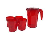 Kit Suco 1 Jarra de 1,5 litros com 4 Copos de 400 ml Cozinha Dehaus Vermelho Cristal