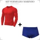 Kit Sunga Tradicional Boxer Camisa Proteção Malha Fria Natação Segunda Pele Compressão Manga Longa Masculina Uv 50+ Praia Piscina Surf
