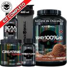 Kit Suplemento Whey 100% HD POTE Gourmet 900g + Creatina Turbo 300g + Termogênico Thermo Flame + Bcaa 2400 + Coqueteleira Shaker - Black Skull