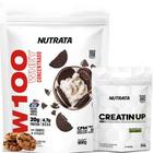 Kit Suplemento Whey Protein W100 Nutrata 900g Creatina 300g Pura Refil