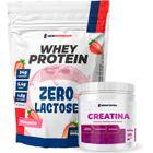 Kit Suplementos Whey Protein Zero Lactose 900g Morango + Creatina Monohidratada 300g NewNutrition