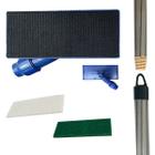 Kit SUPORTE LT Limpa Tudo Com tiras autocolantes Para Fibras + CABO 60 Cm Madeira Compacto + Fibra Verde Multiuso + Branca Vidros