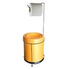 Kit Suporte Porta Papel Higiênico Chão Com Lixeira 6,3L Basculante Banheiro Preto Dourado Fosco - CP