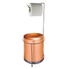 Kit Suporte Porta Papel Higiênico Chão Com Lixeira 6,3L Basculante Cesto Lixo Preto Rose Gold Banheiro  - CP