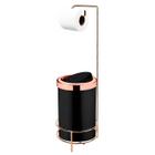 Kit Suporte Porta Papel Higiênico Com Lixeira 8L Cesto Lixo Tampa Basculante Banheiro Rose Gold Preto - Future