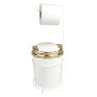 Kit Suporte Porta Papel Higiênico Lixeira 5L Cesto Lixo Tampa Basculante Banheiro Branco Dourado - AMZ