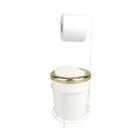 Kit Suporte Porta Papel Higiênico Lixeira 5L Cesto Lixo Tampa Basculante Redonda Banheiro Branco Dourado - AMZ