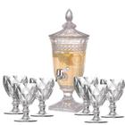 Kit Suqueira Cristal 1,8L + 6 Taças De Vidro Diamante 260Ml