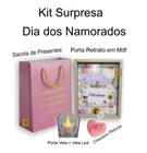 Kit Surpresa Porta Retrato Chaveiro P. Vela + Vela e Sacola