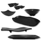 Kit Sushi 7 Pecas em Melamina / Plastico Preto com Molheiras e Travessas Bestfer