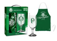 Kit taça de vidro + avental personalizado do palmeiras com 2 peças na caixa de presente