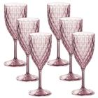 Kit taças de vinho 330ml de plástico Cristal rosa 6 peças Plasutil
