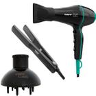 KIT TAIFF - SECADOR DE CABELO STYLE PRETO 2000W 220V + PRANCHA CERAMIC 180ºC + DIFUSOR DE AR CURVES