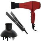 KIT TAIFF - SECADOR DE CABELO STYLE RED 2000W 220V + PRANCHA CERAMIC 180ºC + DIFUSOR DE AR CURVES