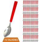 Kit Talheres Colher Faqueiro Inox Cabo Vermelho Luxo - 72Un - PRATICASA