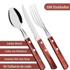 Kit Talheres De Mesa Em Inox Com Cabo De Madeira 108 Peças - Wellmix