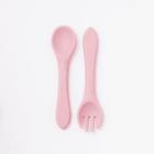 Kit talheres de silicone com garfo e colher rosa petit pia