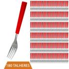 Kit Talheres Garfo Faqueiro Inox Cabo Vermelho Luxo - 180Un - PRATICASA