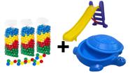 Kit Tanque Jabuti de Areia + Escorregador Médio + 400 Bolinhas Coloridas