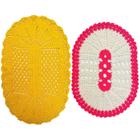 Kit Tapete Banheiro Crochê Oval Branco Com Rosa 57Cm E 73Cm