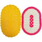 Kit Tapete De Banheiro Crochê Oval Branco Com Rosa Pink 57Cm e 73cm Amarelo Ótima Qualidade Feito Manualmente Não Desfia