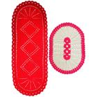 Kit Tapete De Banheiro Crochê Oval Branco Com Rosa Pink 57Cm E Passadeira 125Cm Ótima Qualidade Não Desfia Ao Lavar