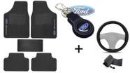 Kit Tapete de Borracha + Capa de Volante + Chaveiro para Ford Fiesta Sedan 2018 Até 2023