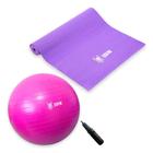 Kit Tapete de Yoga PVC Bola Pilates 55cm Rosa Ioga Odin Fit