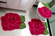 Kit tapete para banheiro formato flor, cor rosa e verde 3 peças tamanho M