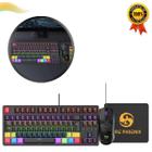 Kit Teclado Mecânico E Mouse Gamer LED RGB Mousepad Fire Phoenix Tecido Antiderrapante