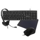 Kit Teclado Mouse com fio Usb Fone Headset P2 Duplo com Microfone Integrado e Mousepad Preto 22x18cm Kit Office