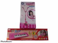 kit teclado musical+microfone duplo menina