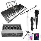 Kit Teclado Musical Midi 61 Teclas Usb Mxt Com Pedestal Microfone + Interface Para Celular