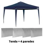 Kit Tenda Dobravel Azul 3x3 M Base e Topo com 4 Paredes Brancas