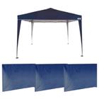 Kit Tenda Gazebo 3x3 M + 3 Paredes Azul Sem Janela