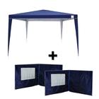 Kit Tenda Gazebo de Encaixe 3x3m Azul + 4 Paredes Lateral em Oxford