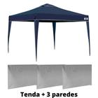 Kit Tenda Gazebo Dobravel Azul 3x3 M Mor + 3 Paredes Brancas