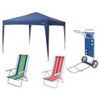 Kit Tenda Gazebo Dobravel Trixx 3x3m + Carrinho de Praia + 2 Cadeiras de Praia