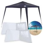 Kit Tenda Gazebo Praia 3 M X 2,40 M Encaixe em Rafia Azul Mor + 4 Paredes Laterais Brancas