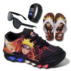 Kit Tênis De Led Infantil Menino Masculino Naruto + Chinelo + Relógio + Óculos