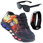 Kit Tênis De Led Infantil Menino Masculino Naruto + Relógio + Óculos