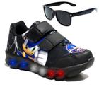 Kit Tenis Masculino Infantil De Led Meninos Sonic Confortavel Macio + Oculos