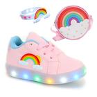 Kit Tenis Menina Love Arco Iris de Luzinha Led Com Bolsa e Pulseira Infantil