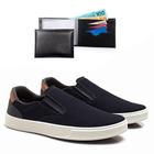 Kit Tênis Slip On Masculino Lona + Carteira Básica Casual